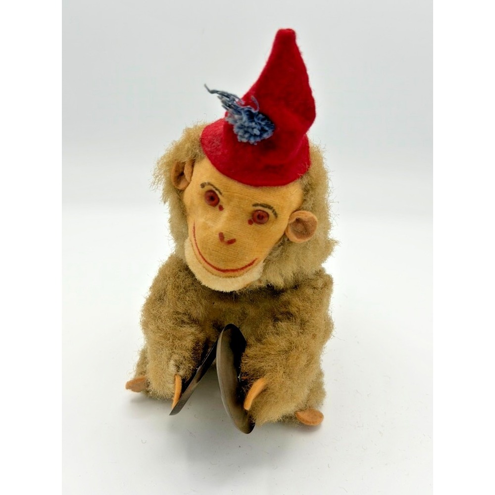 Vintage Wind Up Cymbal Monkey Toy w/ Red Hat Mechanical‎ Clapping Monkey Works